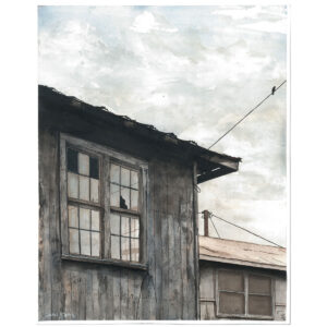 Watercolor painting of a bird house in Wailuku town.