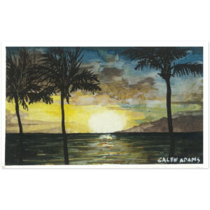 Watercolor painting of a classic Maui sunset.