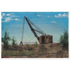 Watercolor painting of an old industrial sugar cane crane.