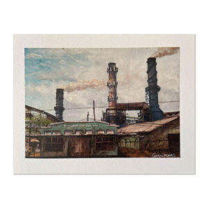 An example print of "Meat Market" on Watercolor Paper.